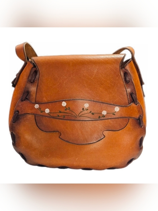 Handbags - Vintage 70s Floral Boho Hand Painted Leather Pouch Shoulder Saddlebag